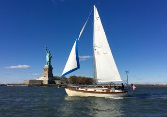 outboard motor on a sailboat