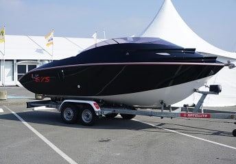 Boat trailer in front of tent