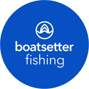 Boatsetter fishing circular sticker blue background