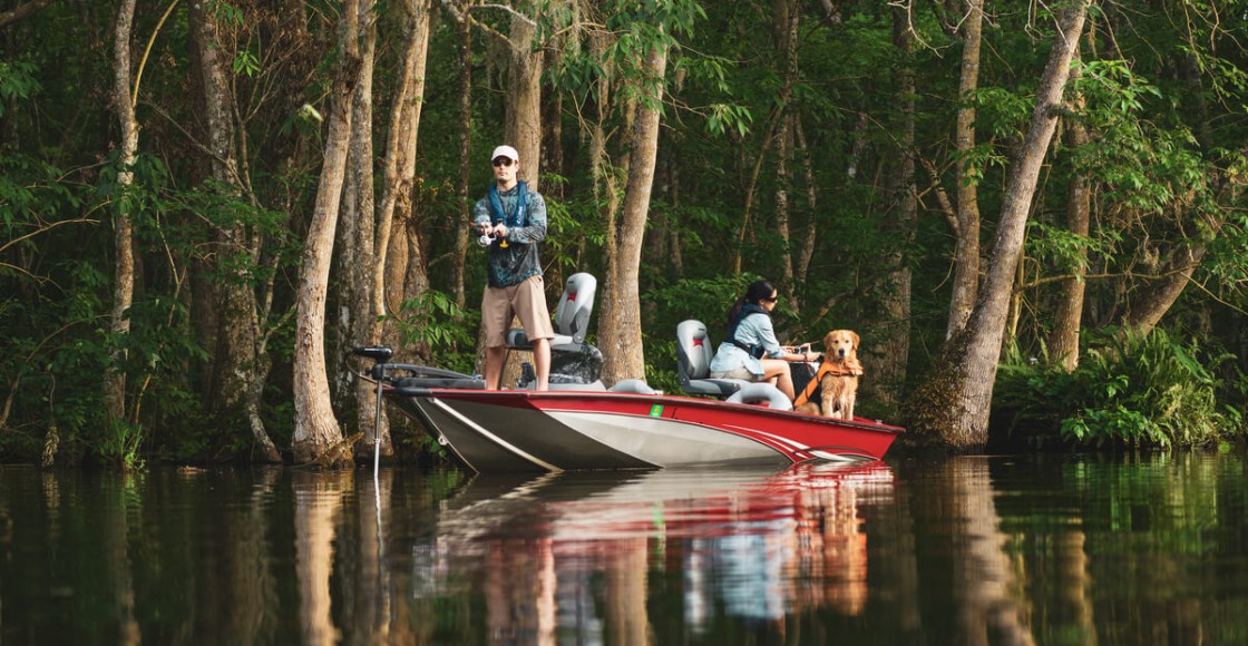 Fisher casting from aluminum fishing boat