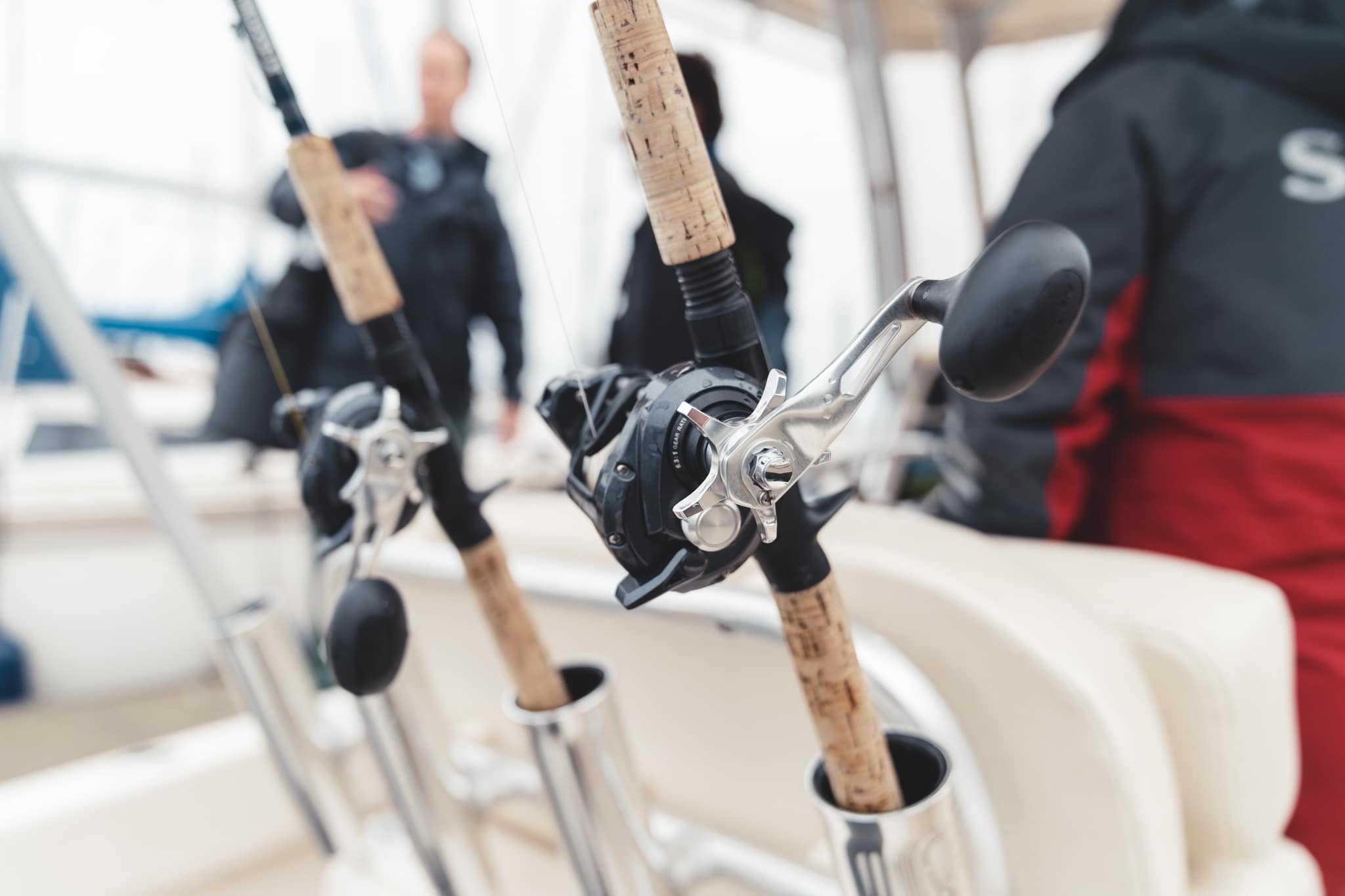 Charter fishing gear - rods and reels in holder