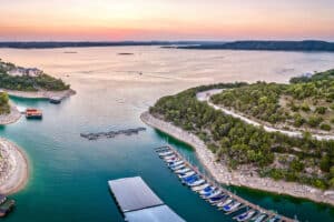 Boating on Lake Travis in Texas.