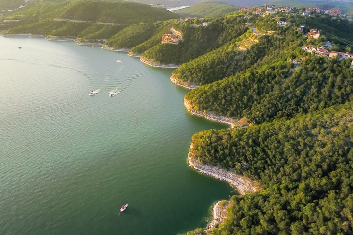 Fishing and boating on Lake Travis, Texas.