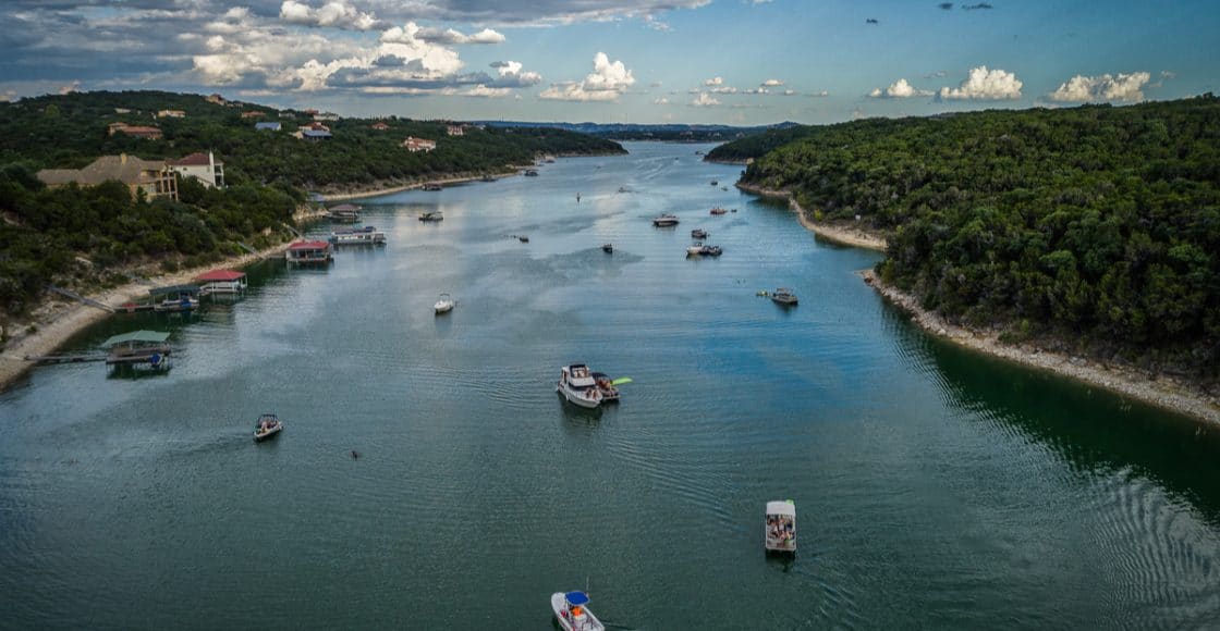 Fishing in Lake Travis, Texas.