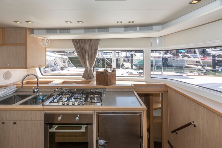 Galley kitchen on liveaboard boat.