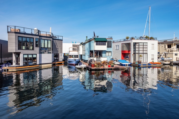 Houseboats in marina.