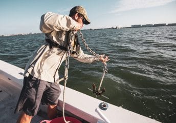 Anchoring a boat.