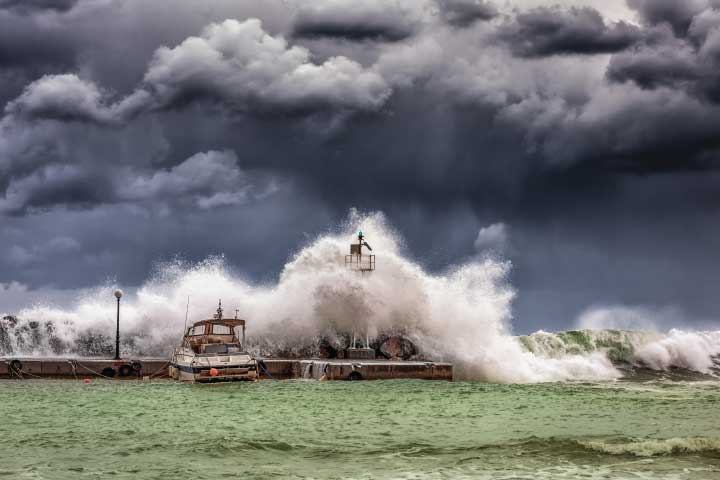 Boats in bad weather.