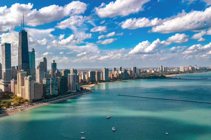 Chicago Skyline with Lake Michigan.