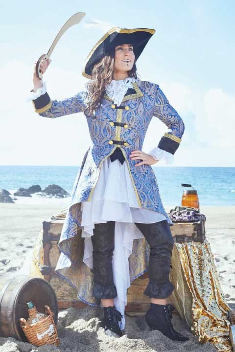 Pirate Blue Brocade Costume for Women.
