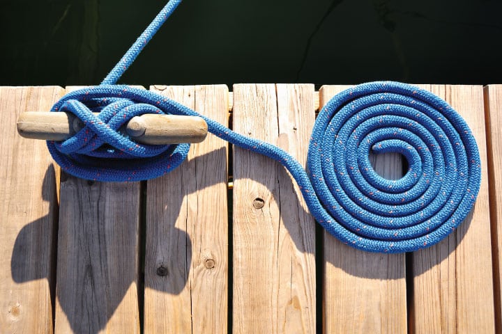 Coiled dock line.