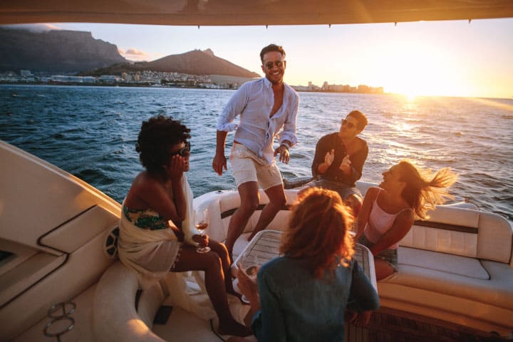 A group of friends on a yacht.