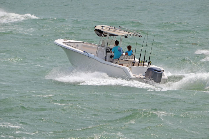 Boating in choppy water.