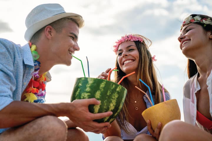 Hawaiian theme boat party.