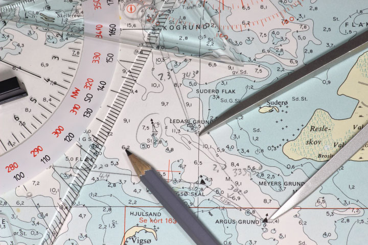 Nautical chart contour lines.